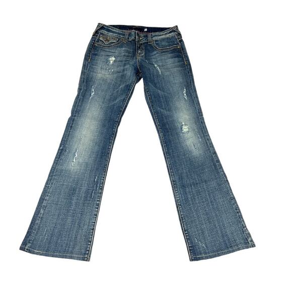 Vigoss Jeans Distressed Bootcut Medium Wash Blue Stretch Denim Women's Juniors 5 - Picture 1 of 13